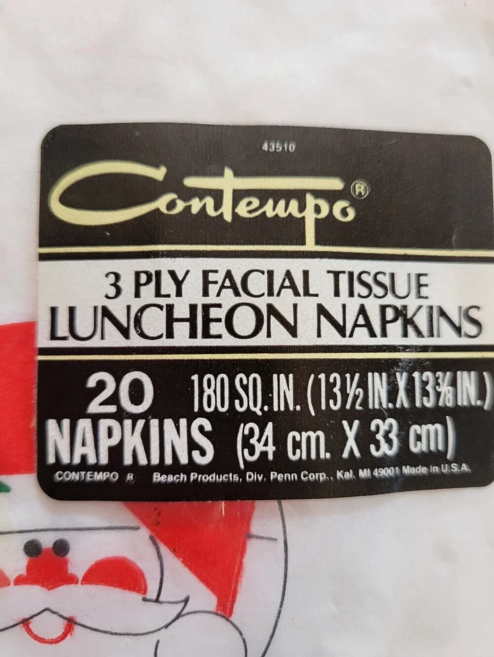 Vintage Contempo Festive Santa Paper Napkins - NOS Red & White Holiday Design